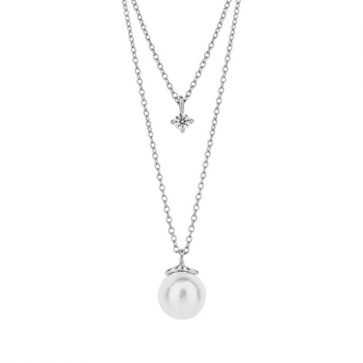 Picture of Double Chain Necklace with Pearl and Cubic Zirconia 