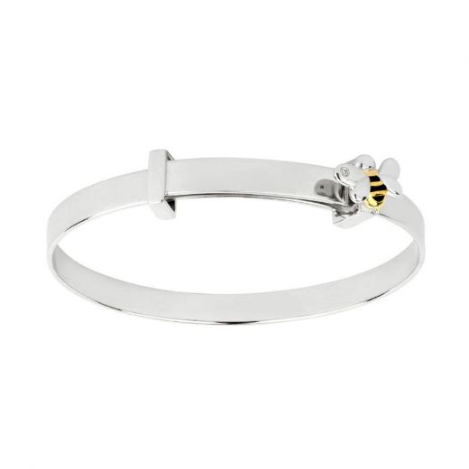 Picture of Expandable Bee Bangle with Yellow Gold Plating, Enamel and Diamond