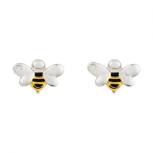 Picture of Bee Stud Earrings with Yellow Gold Plating, Enamel and Diamond