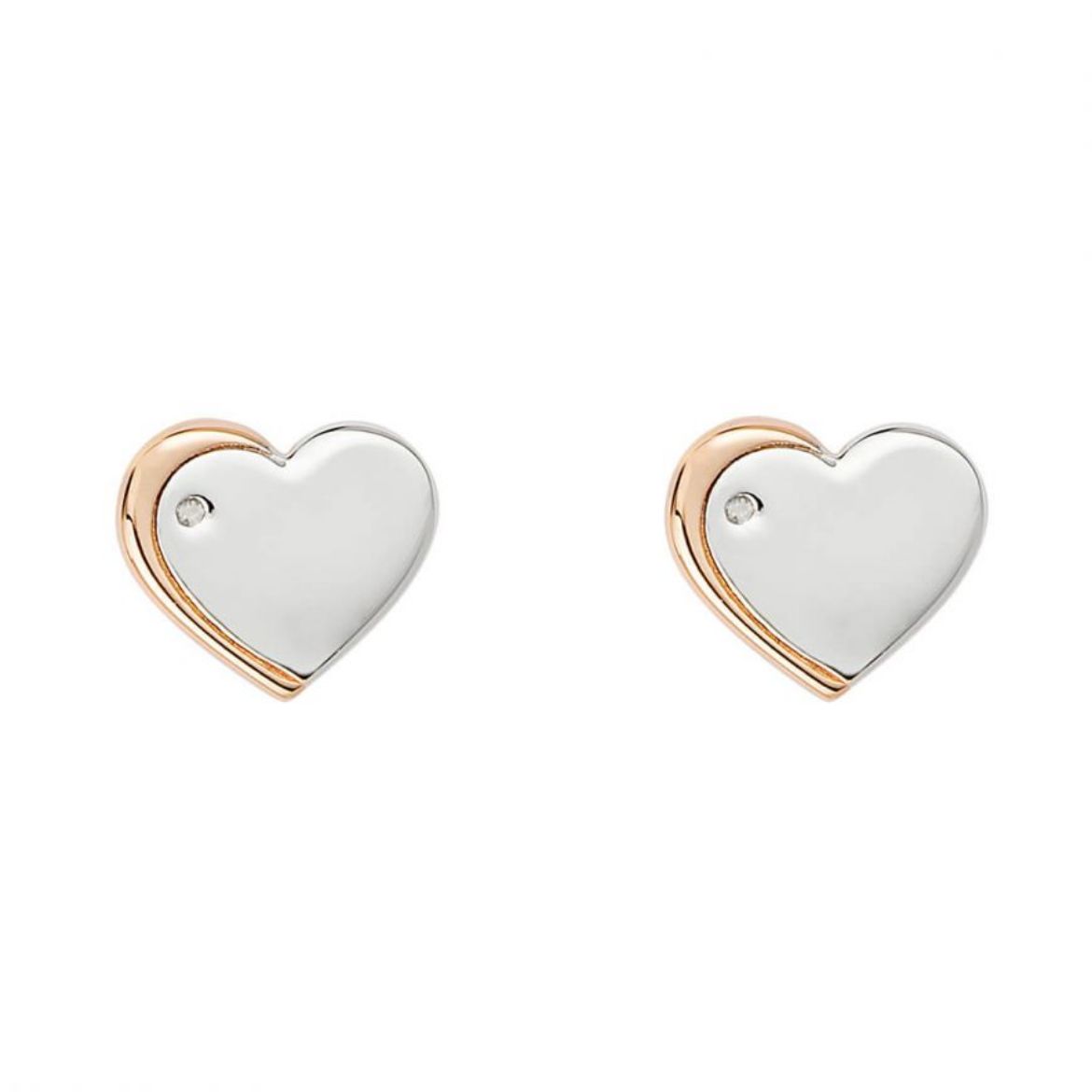 Picture of Heart Stud Earrings with Rose Gold Detail and Diamond