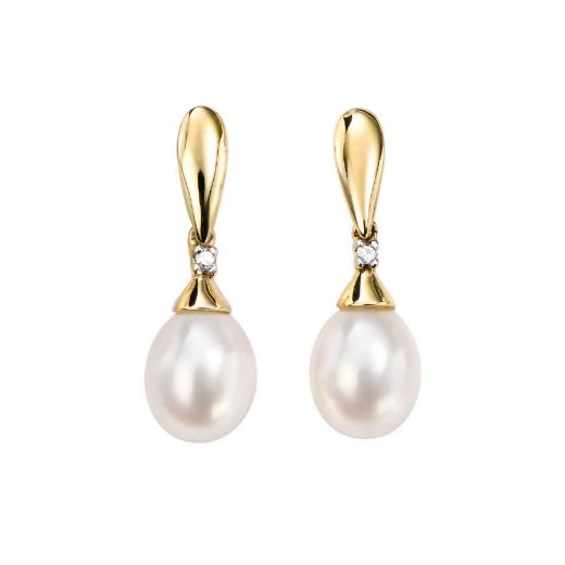 Picture of Pearl and Diamond Drop Earrings