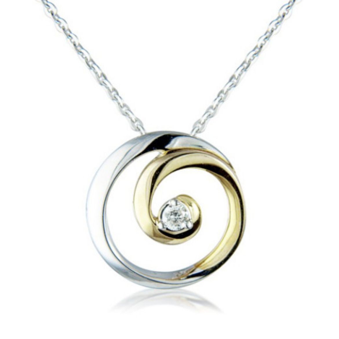 Picture of 9ct Yellow And White Gold Diamond Swirl Pendant Necklace