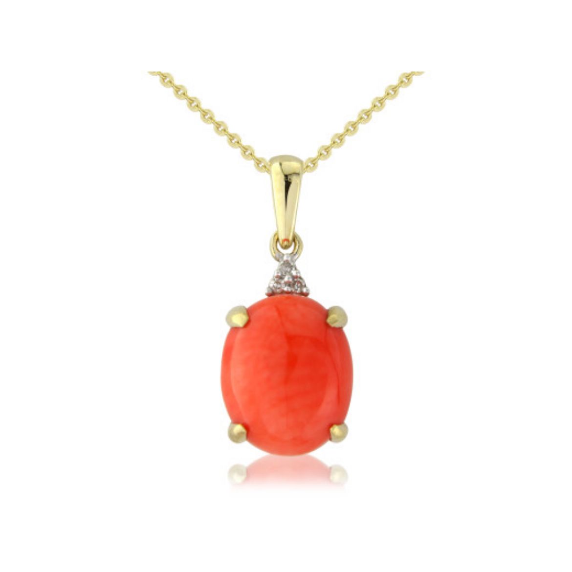 Picture of 9ct Yellow Gold Diamond & Oval Coral Pendant Necklace