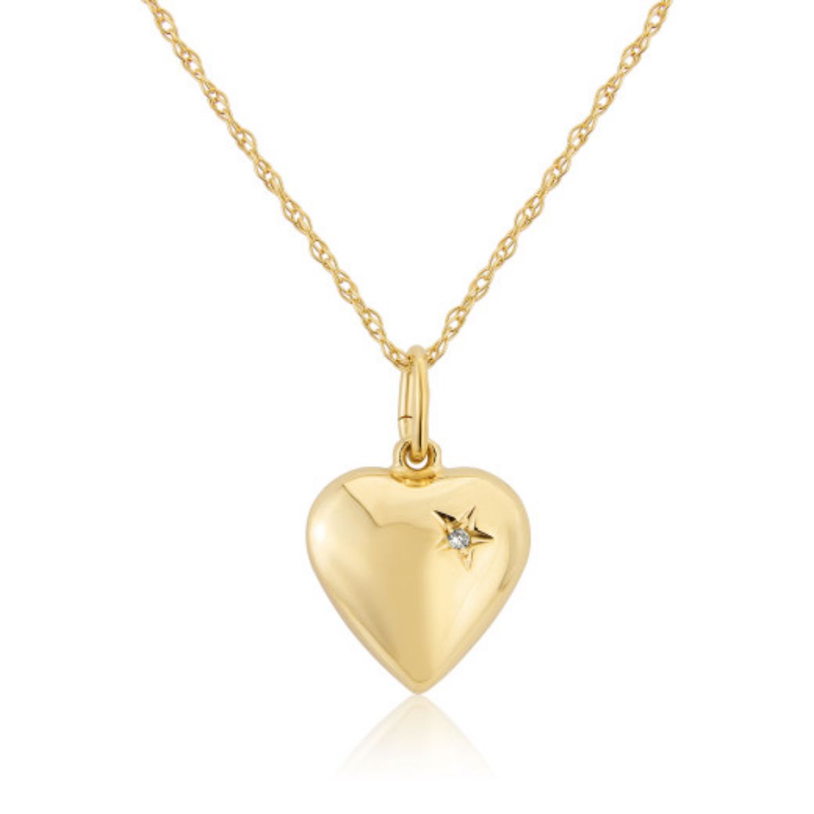 Picture of 9ct Yellow Gold Diamond Puff Heart Pendant Necklace