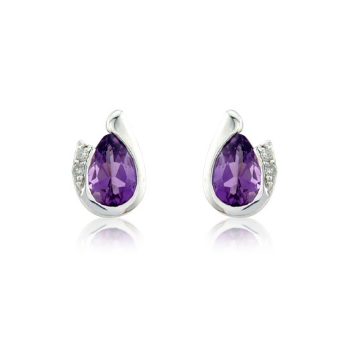 Picture of 9ct White Gold Amethyst & Diamond Curl Earrings