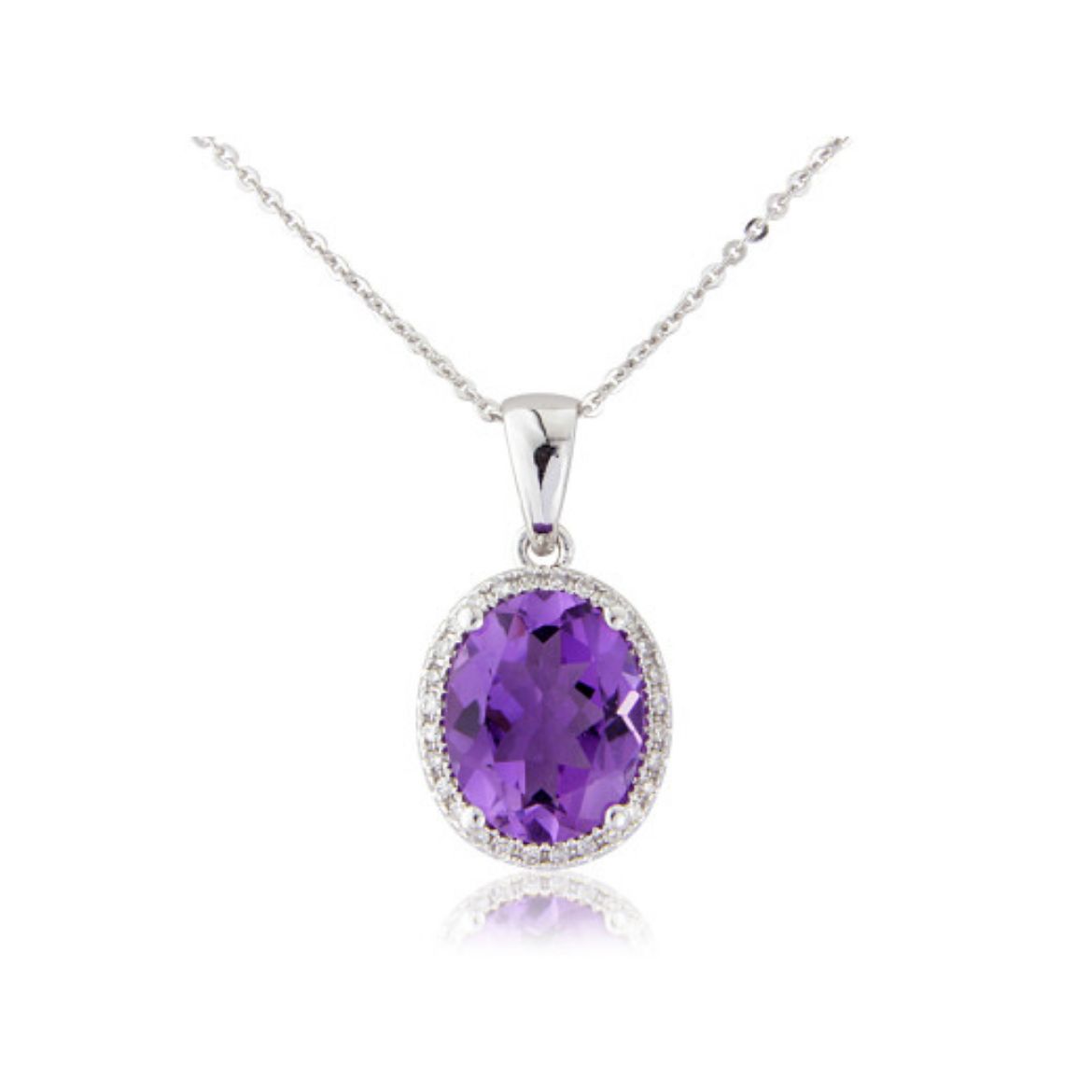 Picture of 9ct White Gold Amethyst & Diamond Pendant Necklace