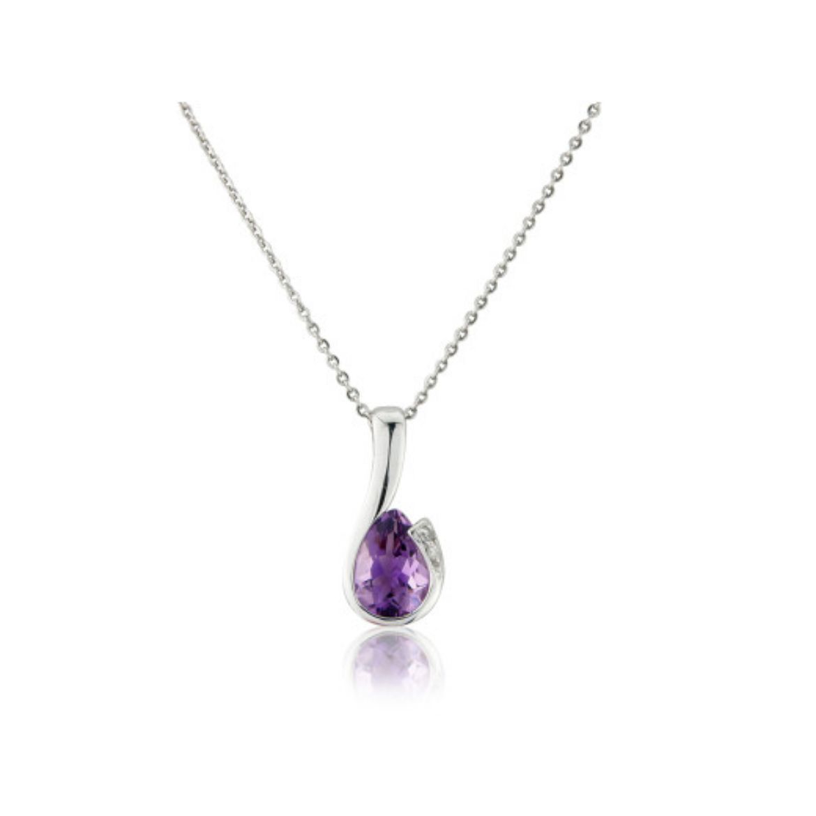 Picture of 9ct White Gold Amethyst & Diamond Curl Pendant Necklace