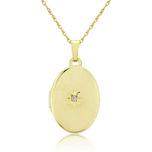 Picture of 9ct Yellow Gold Diamond Oval Locket Necklace