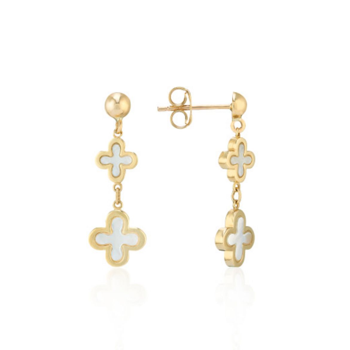Picture of 9ct Yellow Gold Mother of Pearl Flower Drop Earrings