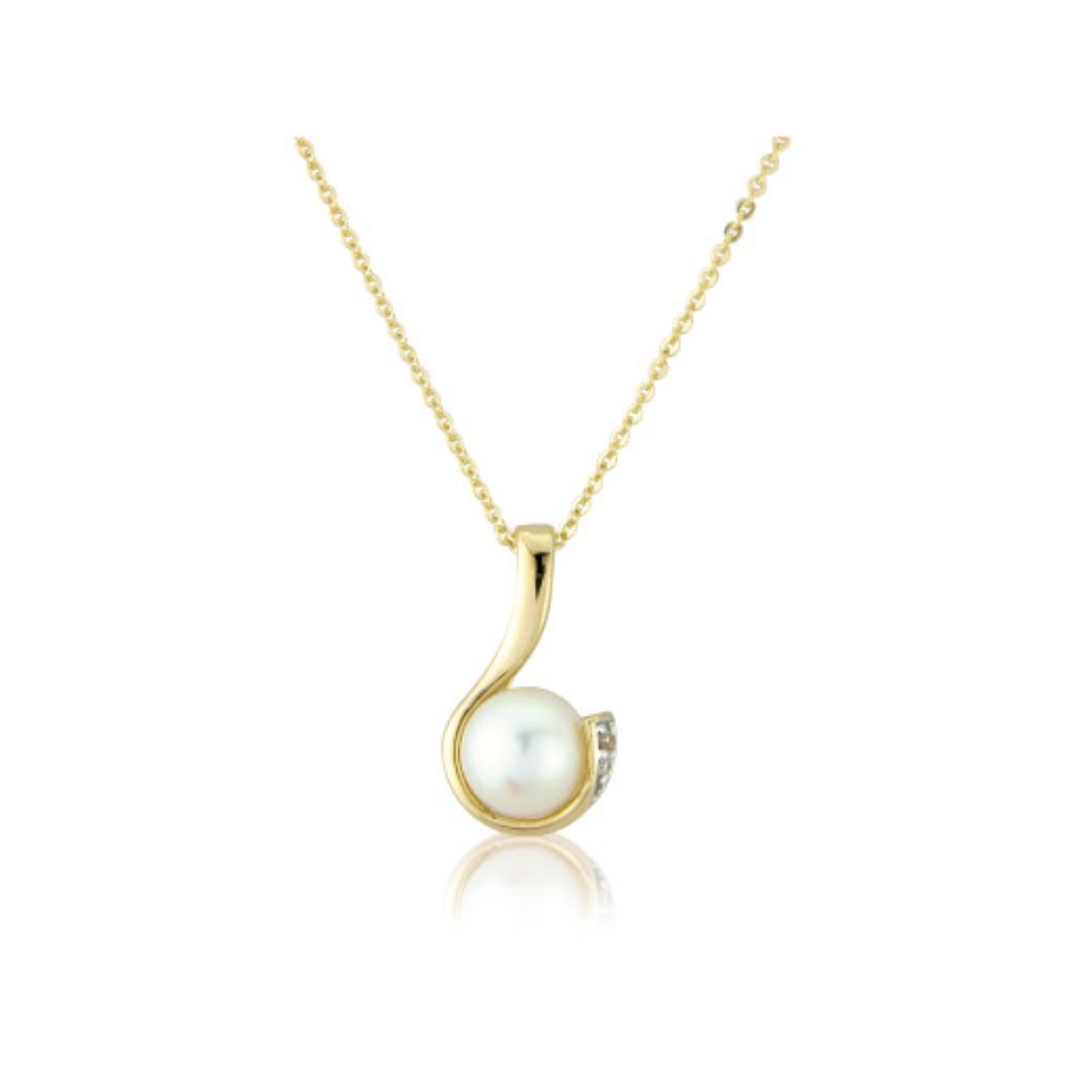 Picture of 9ct Yellow Gold Pearl & Diamond Curl Pendant Necklace