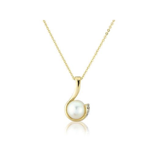 Picture of 9ct Yellow Gold Pearl & Diamond Curl Pendant Necklace