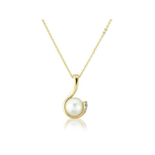 Picture of 9ct Yellow Gold Pearl & Diamond Curl Pendant Necklace