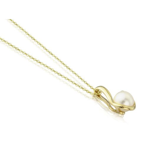 Picture of 9ct Yellow Gold Pearl & Diamond Curl Pendant Necklace