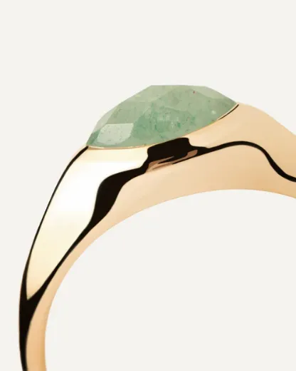 Picture of Green Aventurine Nomad Stamp Ring in Gold 