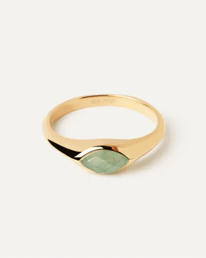 Picture of Green Aventurine Nomad Stamp Ring in Gold 