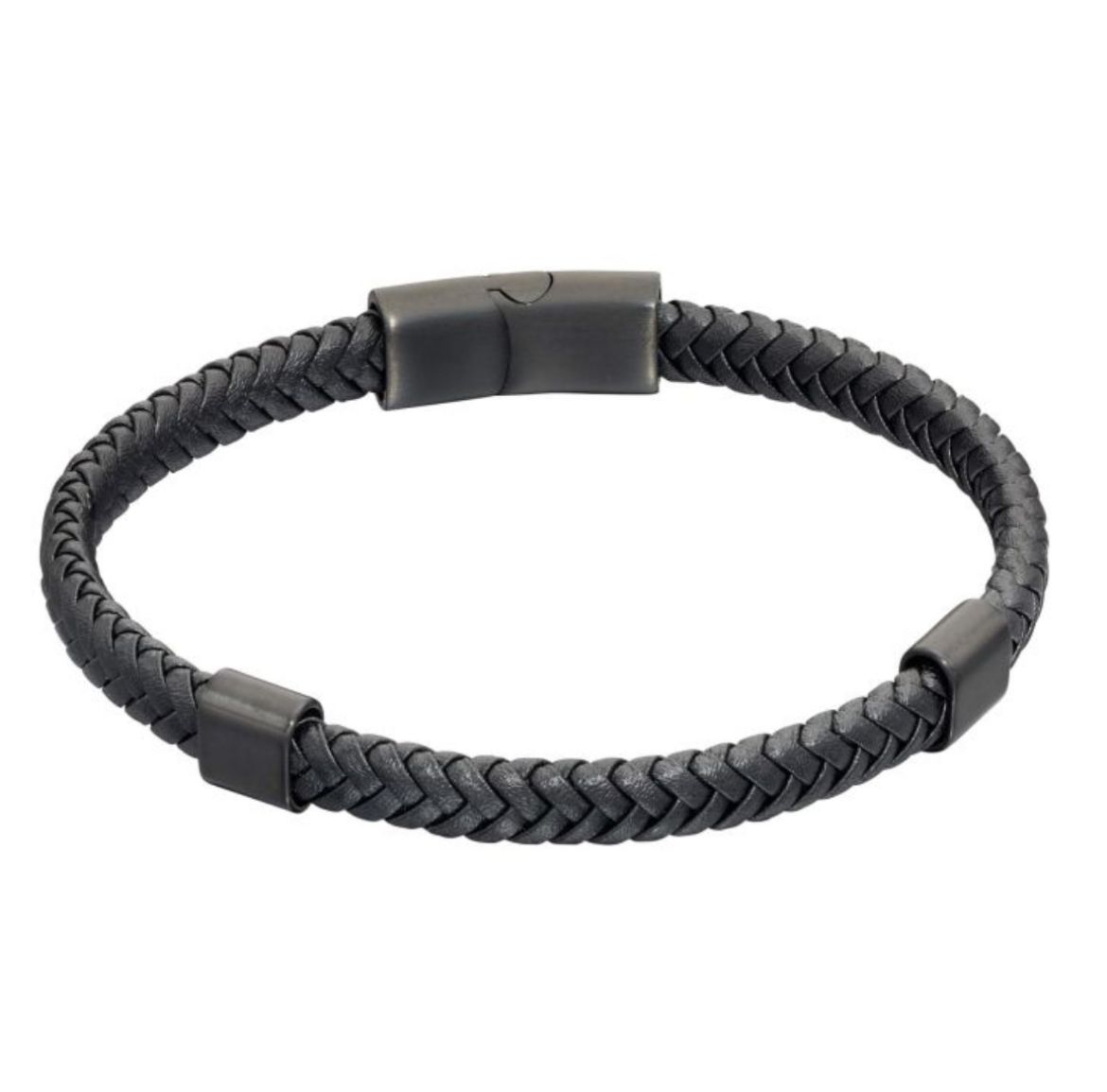 Picture of Plaited Black Leather and Black IP Sections Bracelet