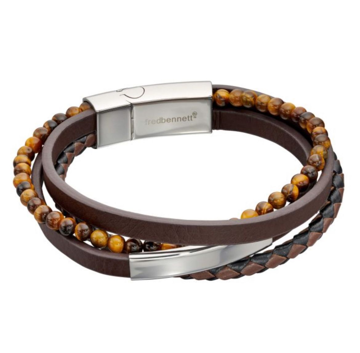 Picture of Multi Row Brown Leather and Tigers Eye Bracelet with ID Bar