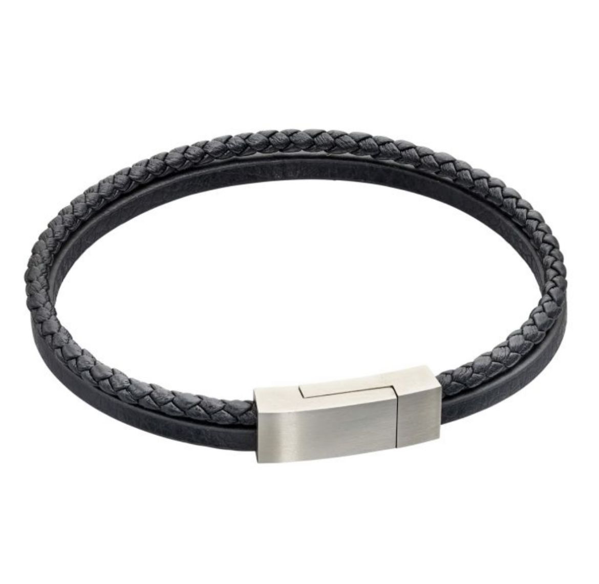 Picture of Double Row Black Leather Bracelet