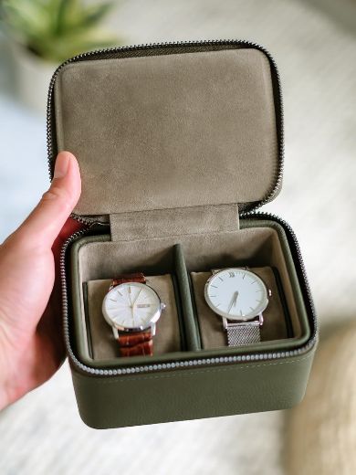 Picture of Olive Green Zipped Travel Double Watch Box