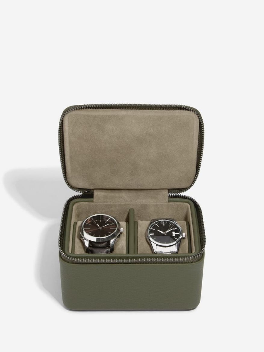 Picture of Olive Green Zipped Travel Double Watch Box