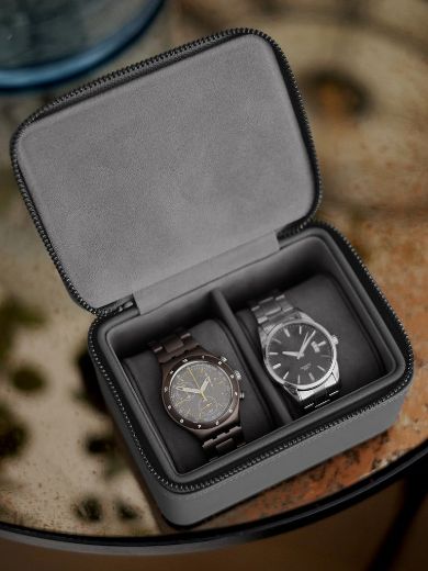 Picture of Slate Grey Zipped Travel Double Watch Box