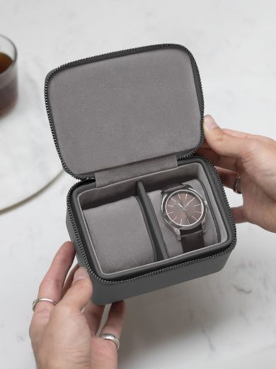 Picture of Slate Grey Zipped Travel Double Watch Box