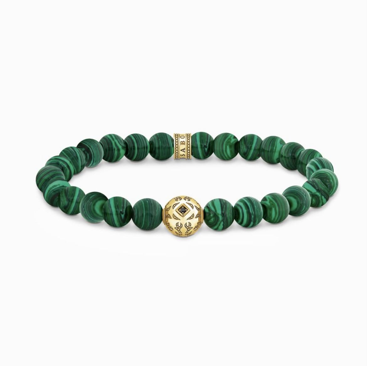 Picture of Green Malachite Mens Bracelet with Gold Plated Beads 