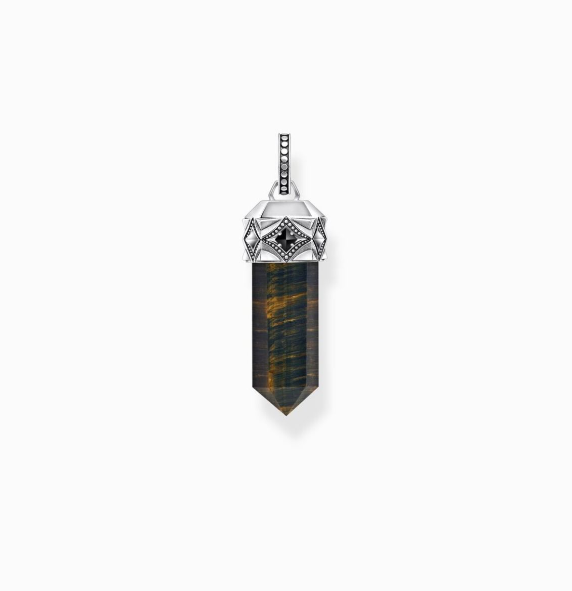 Picture of Blue Gold Hexagon Cut Tigers Eye Blackened Silver Pendent