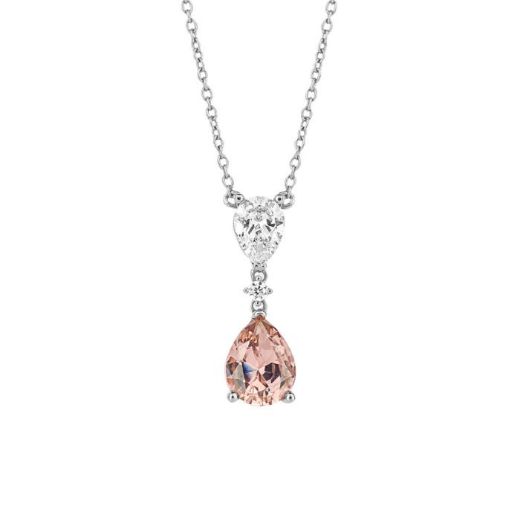 Picture of Teardrop Shaped Pink Zirconia Drop Necklace