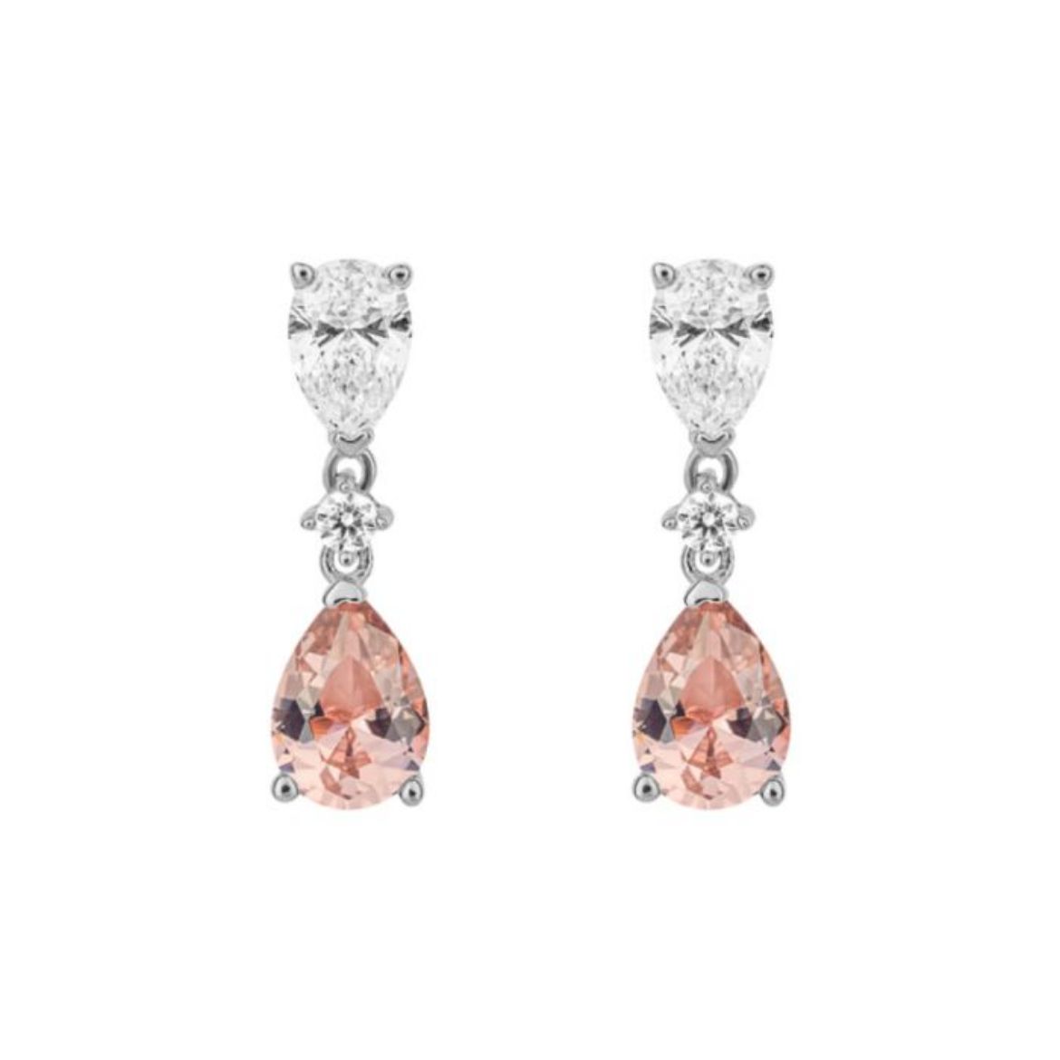 Picture of Teardrop Shaped Pink Zirconia Drop Earrings