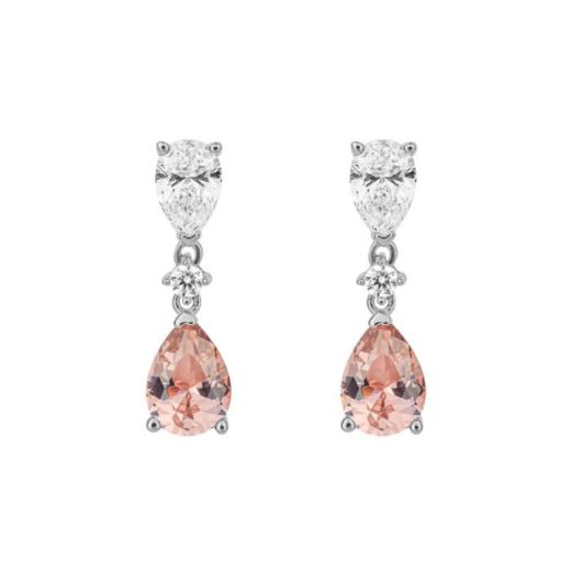 Picture of Teardrop Shaped Pink Zirconia Drop Earrings