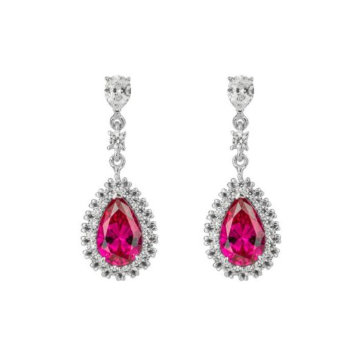 Picture of Red Teardrop and Pave Surround Drop Earrings