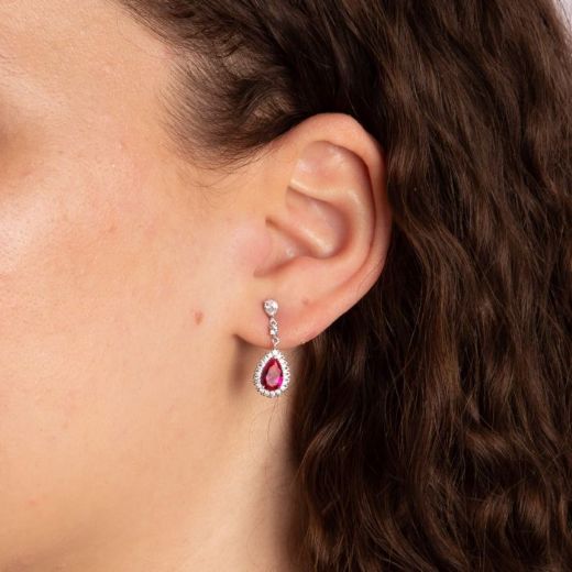 Picture of Red Teardrop and Pave Surround Drop Earrings