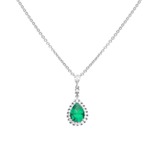 Picture of Emerald Teardrop and Pave Surround Necklace