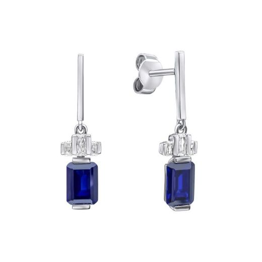 Picture of Sapphire Emerald Cut Zirconia Drop Earrings