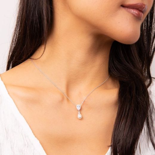 Picture of Teardrop Zirconia Pendant with Shell Pearl Drop