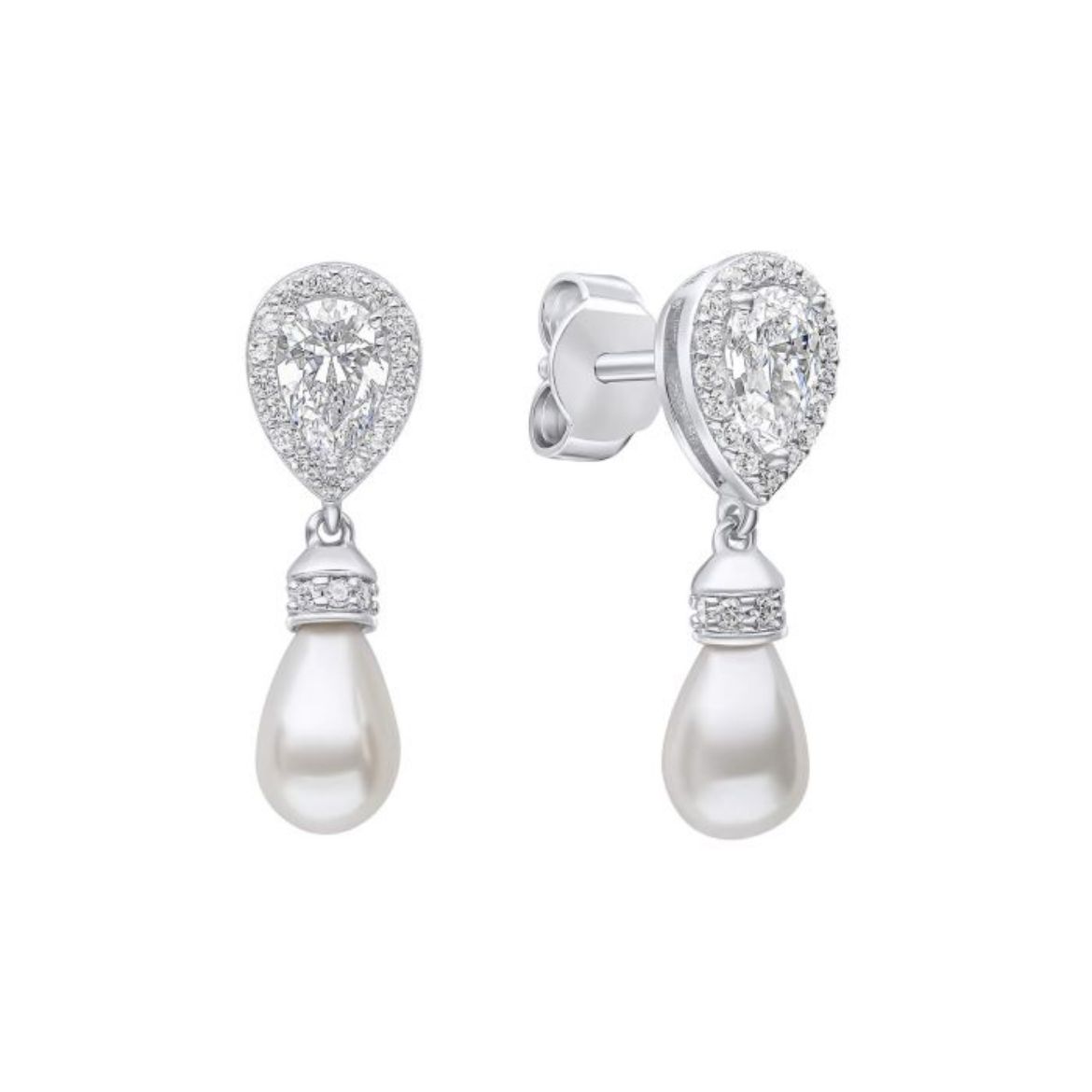 Picture of Teardrop Zirconia Earrings with Shell Pearl Drop