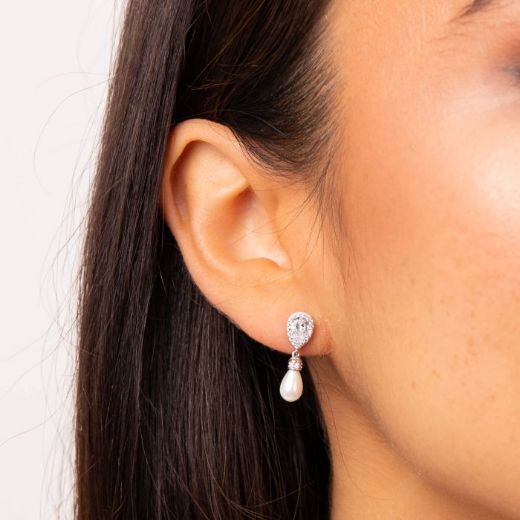Picture of Teardrop Zirconia Earrings with Shell Pearl Drop