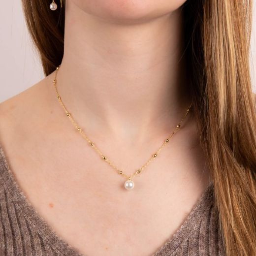 Picture of Station Necklace with Shell Pearl in Gold 