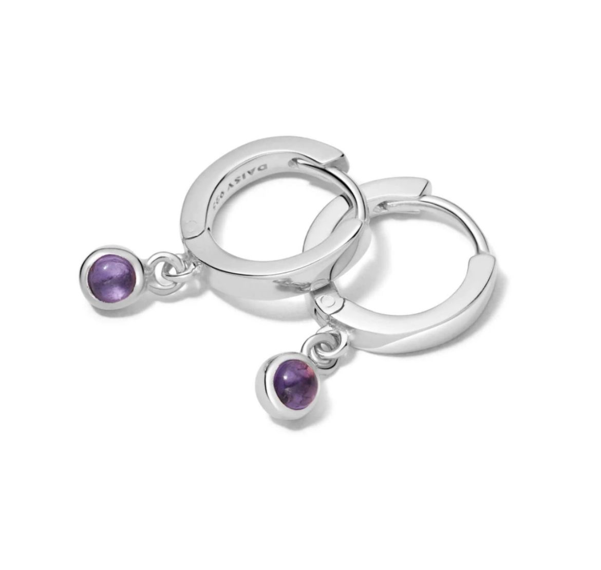 Picture of Healing Stone Huggie Hoop Silver Earring  - Amethyst 