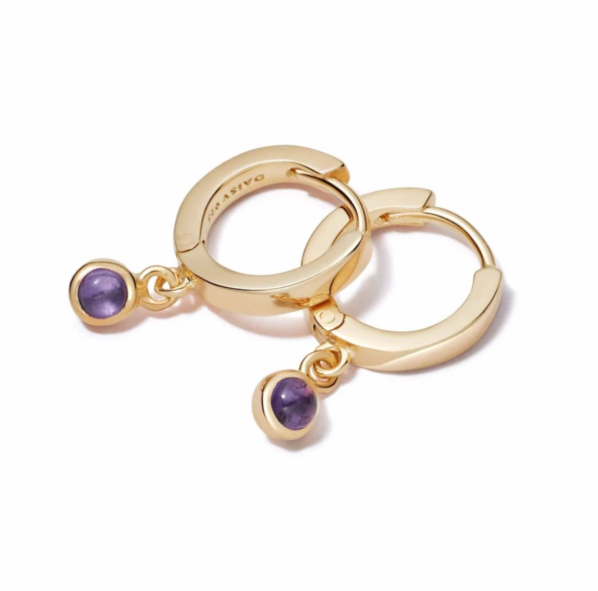 Picture of Healing Stone Huggie Hoop Earrings 18ct Gold Plate - Amethyst 