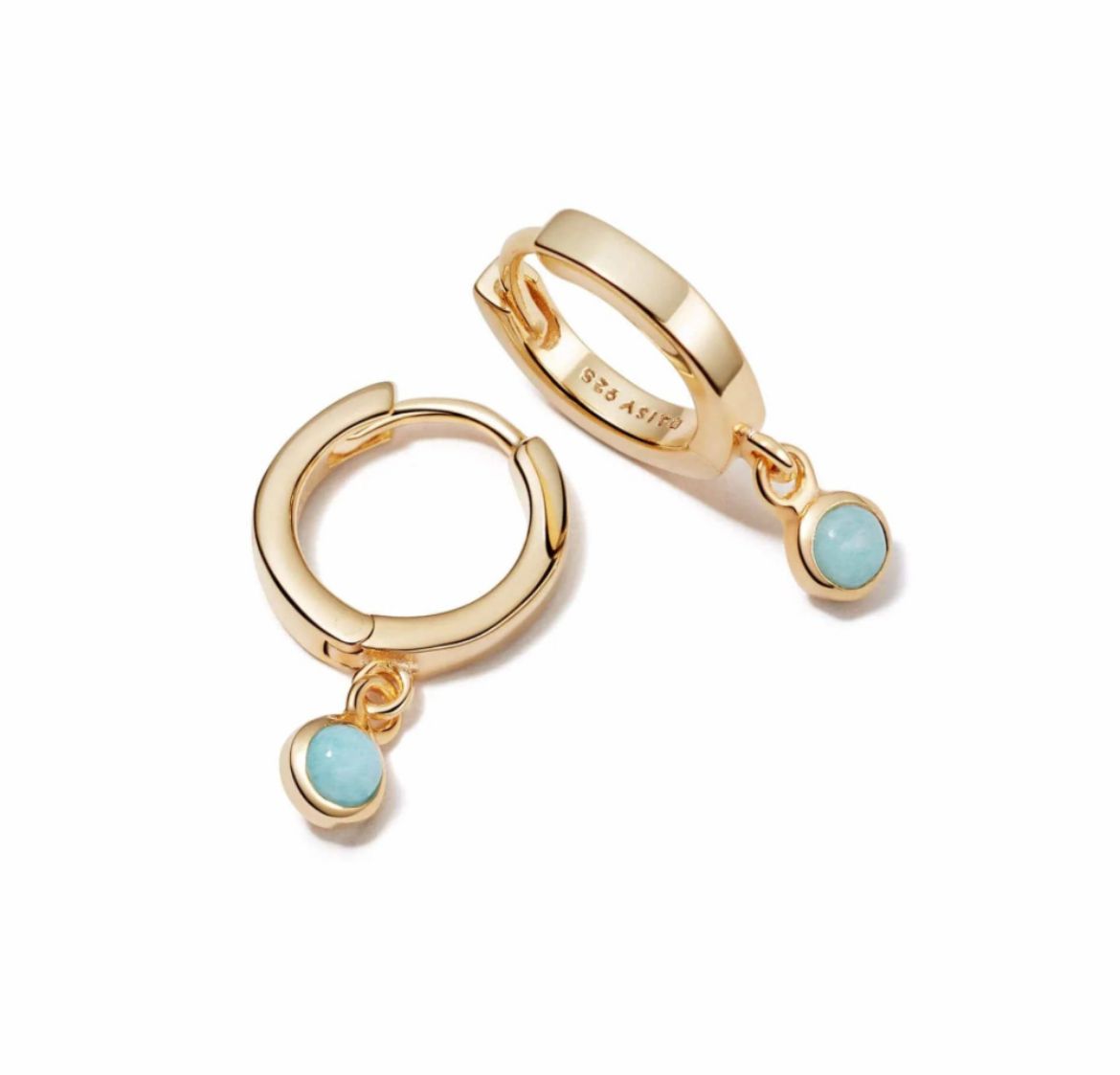 Picture of Healing Stone Huggie Hoop Earring 18ct Gold Plate - Amazonite