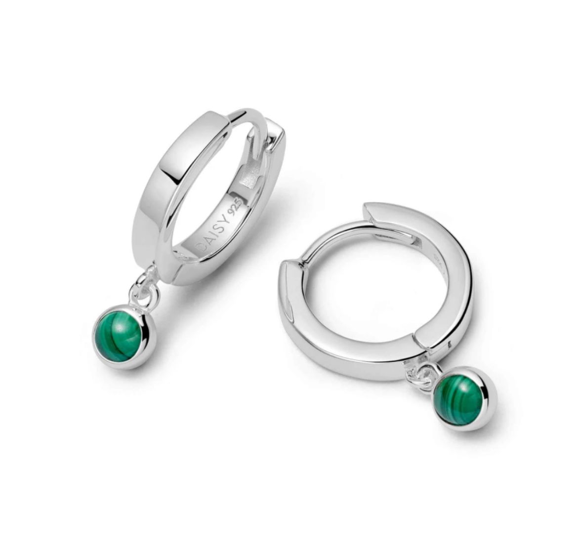 Picture of Healing Stone Huggie Hoop Earrings Silver - Malachite 