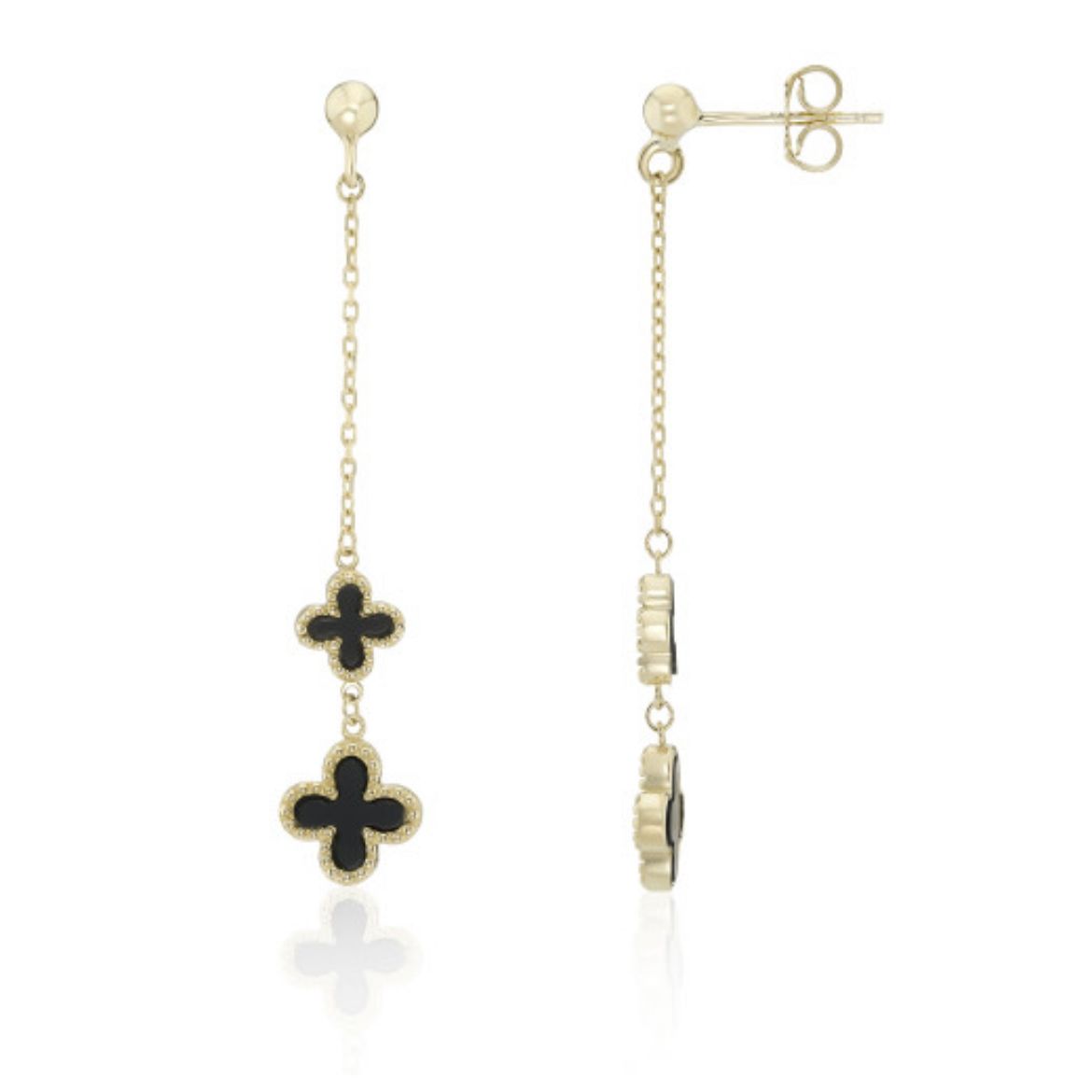 Picture of 9ct Yellow Gold Onyx Flowers Drop Earrings