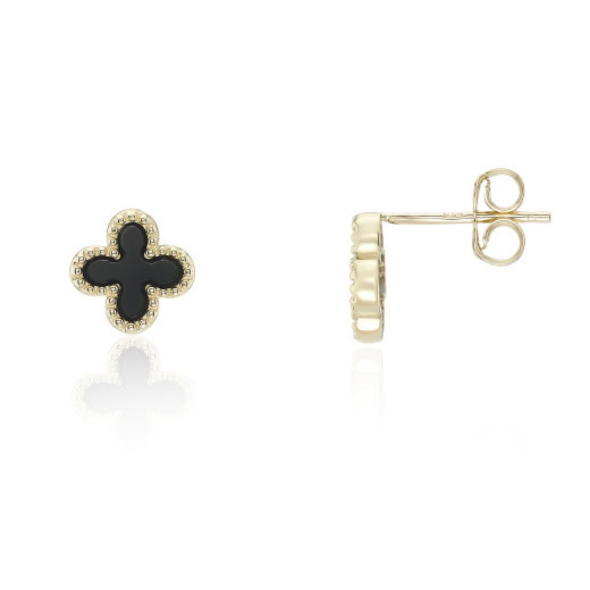 Picture of 9ct Yellow Gold Onyx Flower Stud Earrings