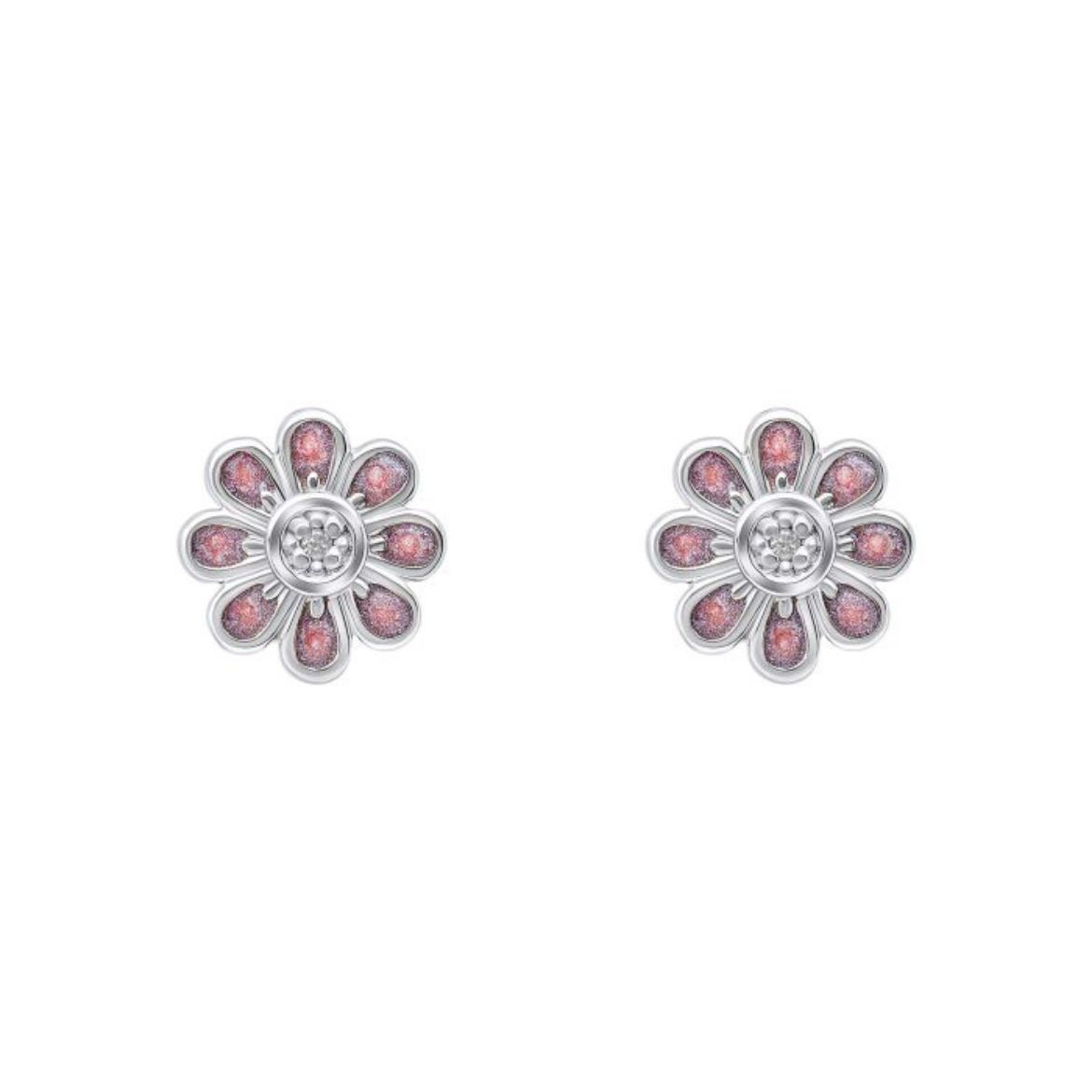 Picture of Pink Flower Stud Earrings with Diamond