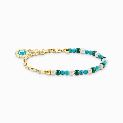 Picture of Pearl, Turquoise and Malachite Gold Plate Charm Bracelet 