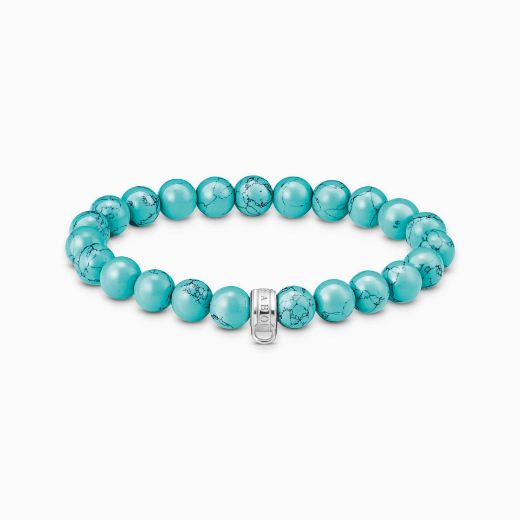 Picture of Silver Charm Bracelet with Imitation Turquoise Beads