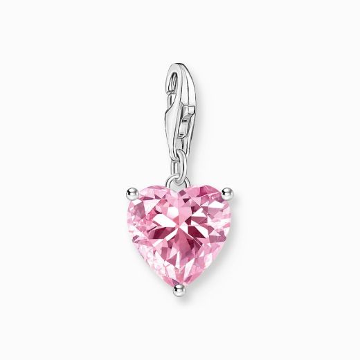 Picture of Silver Heart Charm with Pink Stone