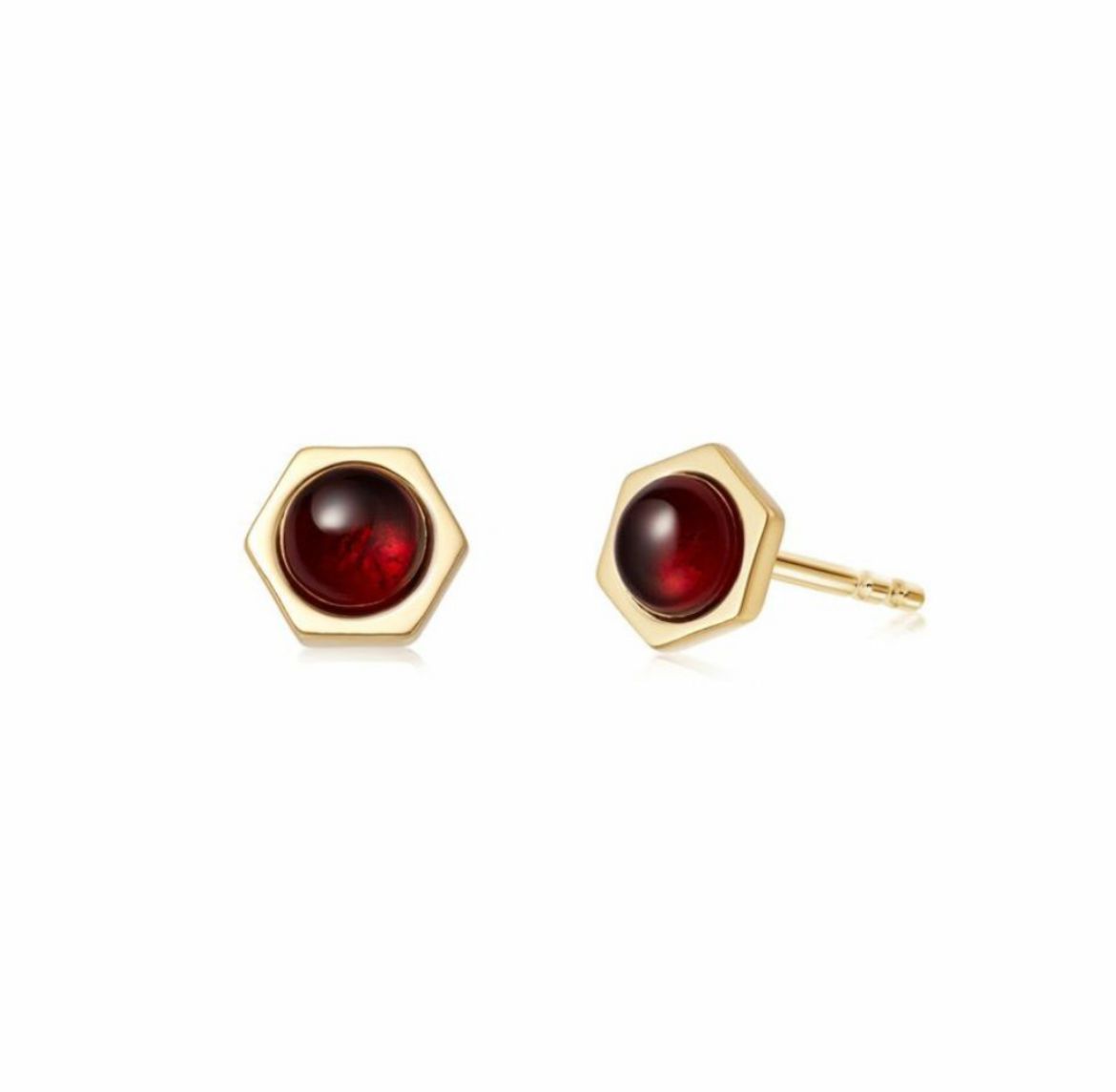 Picture of Garnet Hexagon Gold Plated Stud Earrings